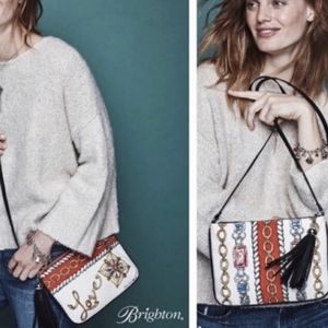 LIKE NEW Brighton White & Cherry Red Love Glitter & Go Canvas Crossbody Purse